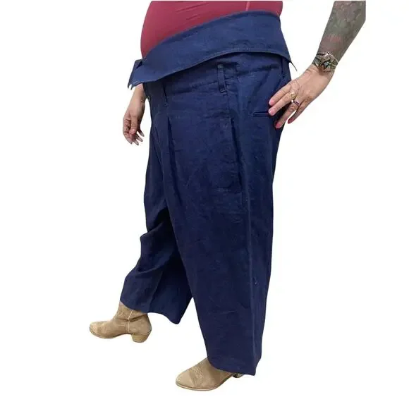 Yohji Yamamoto 3 Linen Fold Over Drop Crotch Pants 46” Waist Baggy